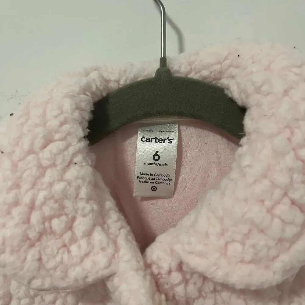 Carter's Baby Girl Pink Sherpa Sweater Jacket Size 6 Months